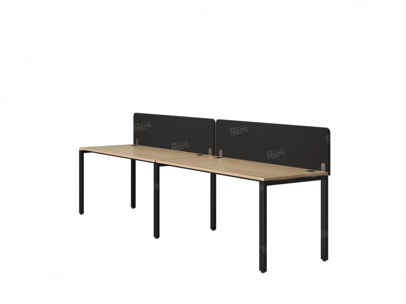 Бенч-система в 1 ряд, 2 рабочих места 2 тканевых экранов 3600x800x750 RM167-3-36x8 Вяз Швейцарский светлый/Черный