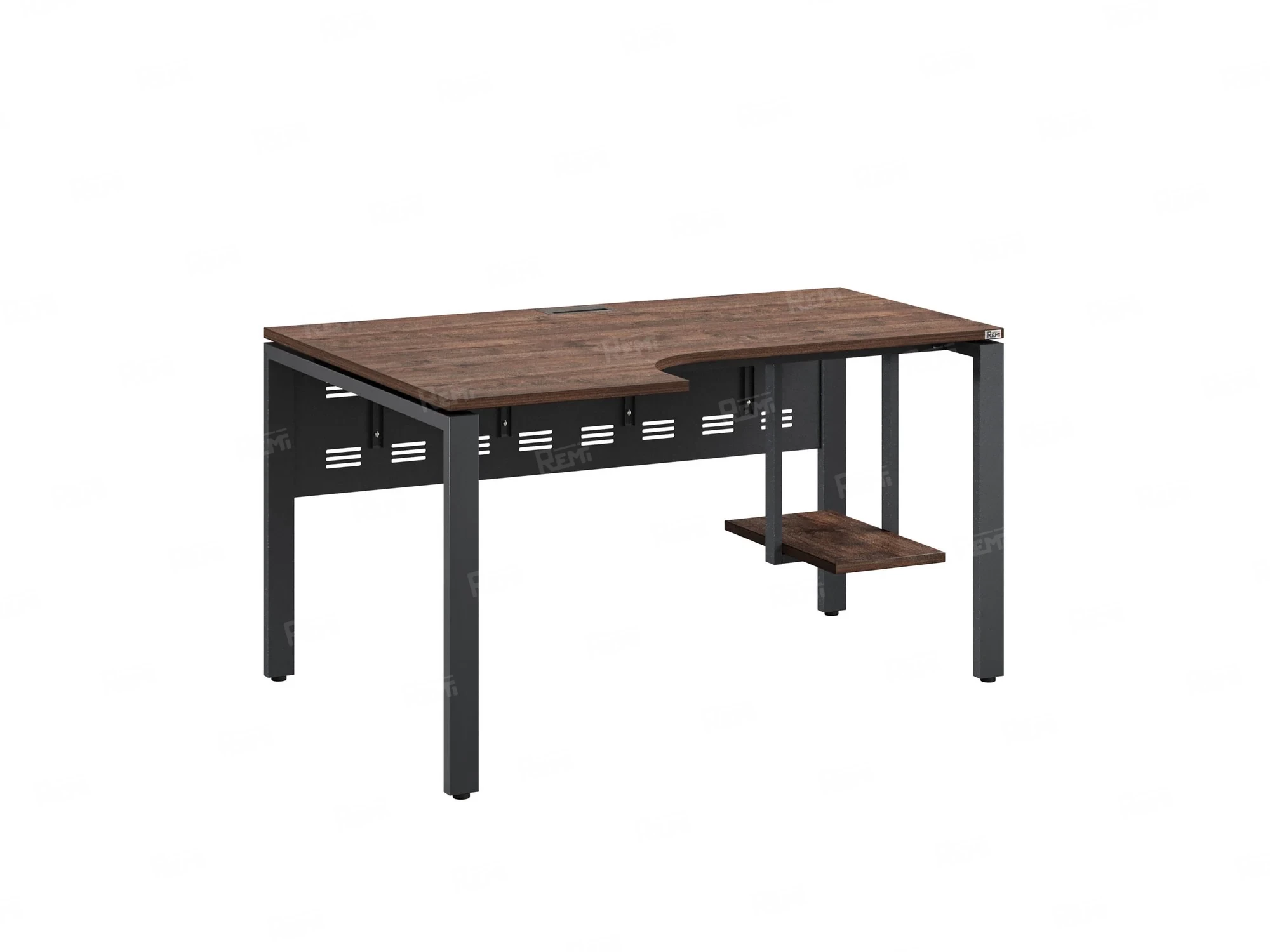 Стол угловой, экран металл, П-опора, левый 1400x900/1200x750, RM059-14x9-12 Дуб Апрельский шоколад/Серый