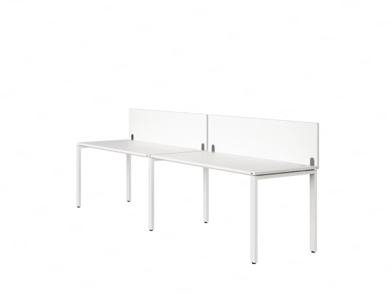 Бенч-система в 1 ряд, 2 рабочих места 2 ЛДСП экранов 2700x600x750 RM167-4-27x6 Белый/Белый