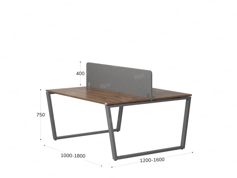Бенч-система, 2 рабочих места, с одним тканевым экраном 1200x1200x750 RM172-1-12x12 Дуб Юстус/Серый