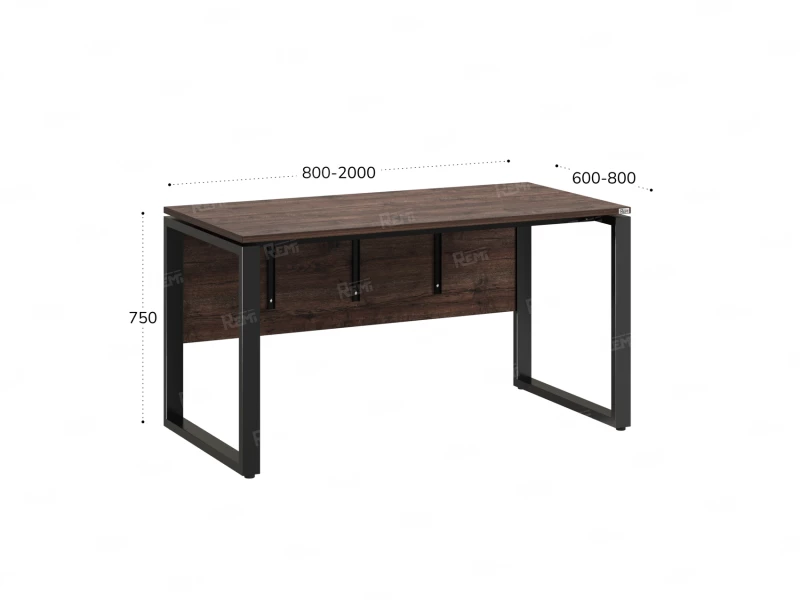 Стол прямой, О-опоры, экран ЛДСП,парящая стол-ца 1800x600x750 RM008-18x6 Дуб Апрельский шоколад/Черный