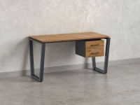 Стол прямой с подвесной тумбой 2 ящика, U-опора 2000x600x750 RM035-20x6 Дуб Юстус/Серый