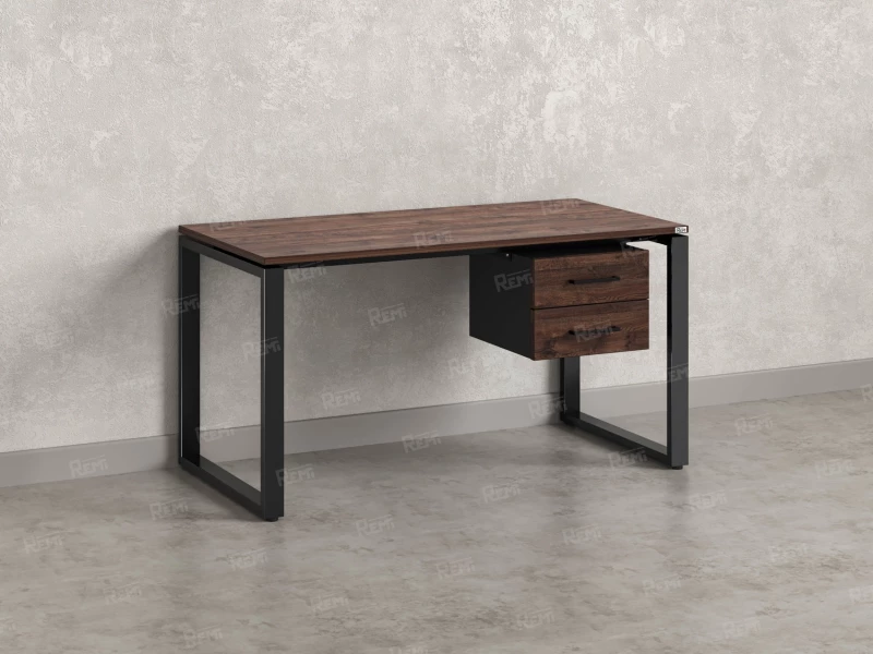 Стол прямой с подвесной тумбой 2 ящика, О-опора 2000x700x750 RM037-20x7 Дуб Апрельский шоколад/Черный
