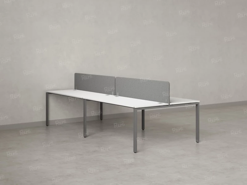 Бенч-система, 4 рабочих места, на П-образных опорах, 2 тканевых экранов 2000x1400x750 RM166-3-10x14 Белый/Серый