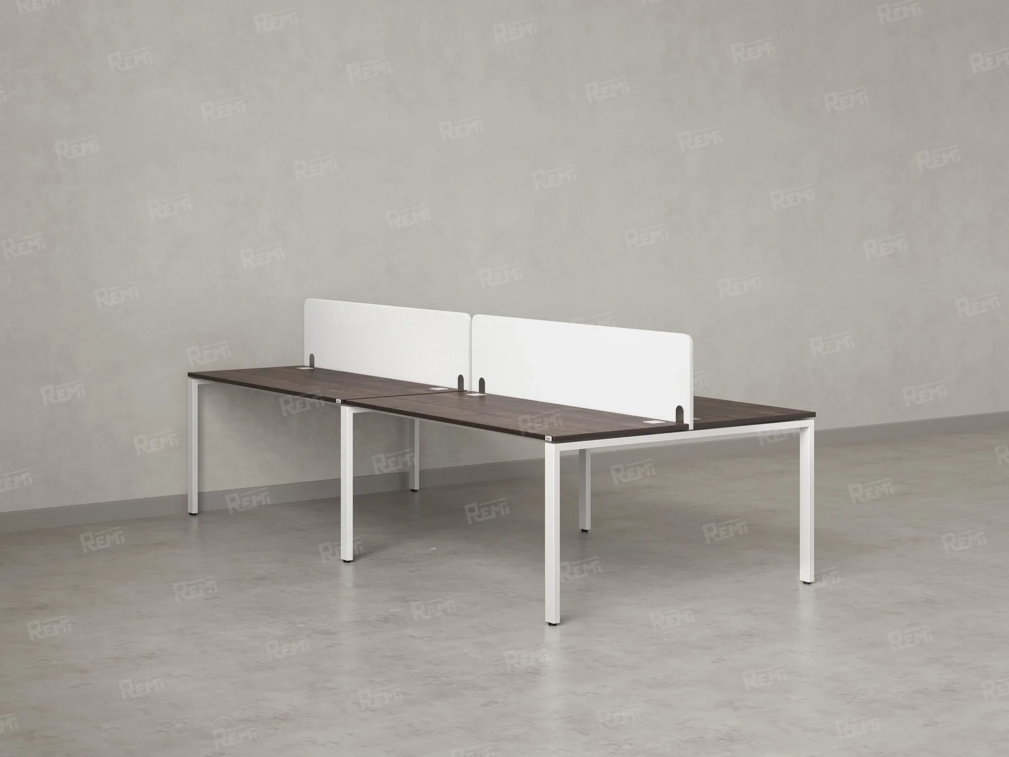 Бенч-система, 4 рабочих места, на П-образных опорах, 2 тканевых экранов 3600x1600x750 RM166-3-18x16 Дуб Апрельский шоколад/Белый