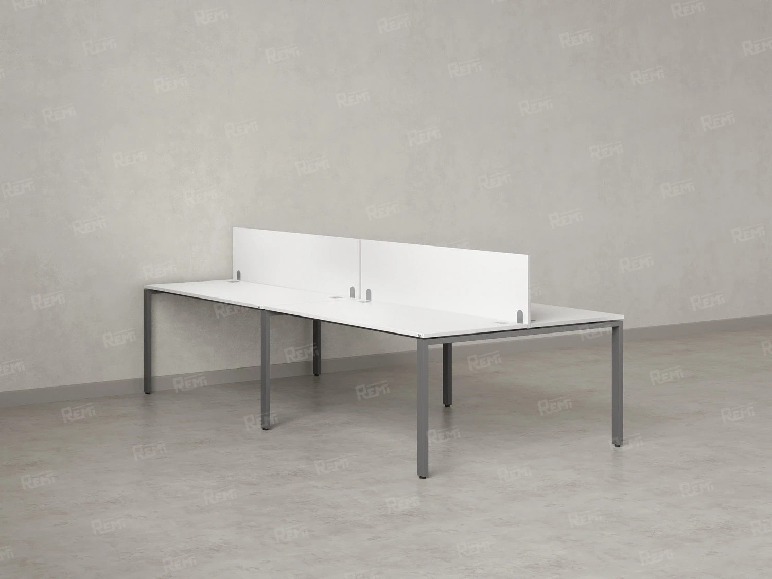 Бенч-система, 4 рабочих места, на П-образных опорах, 2 ЛДСП экранов 2800x1200x750 RM166-4-14x12 Белый/Серый