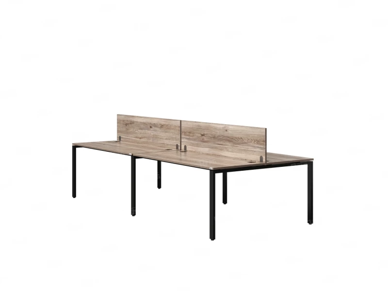 Бенч-система, 4 рабочих места, на П-образных опорах, 2 ЛДСП экранов 3600x1200x750 RM166-4-18x12 Дуб Маувелла/Черный