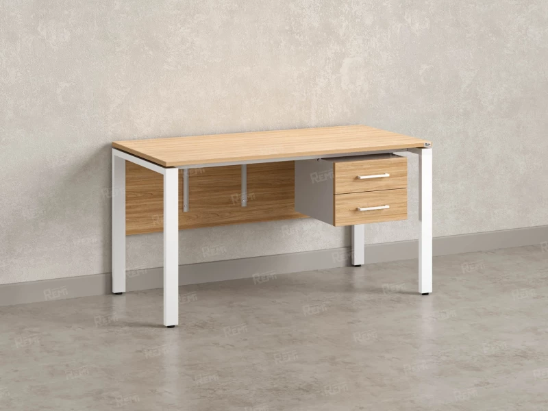 Стол прямой, подвесная тумба, ЛДСП экран, П-опора 2000x700x750 RM031-20x7 Вяз Швейцарский светлый/Белый