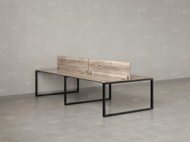 Бенч-система, 4 рабочих места, на О-образных опорах, 2 ЛДСП экранов 2000x1600x750 RM170-4-10x16 Дуб Маувелла/Черный