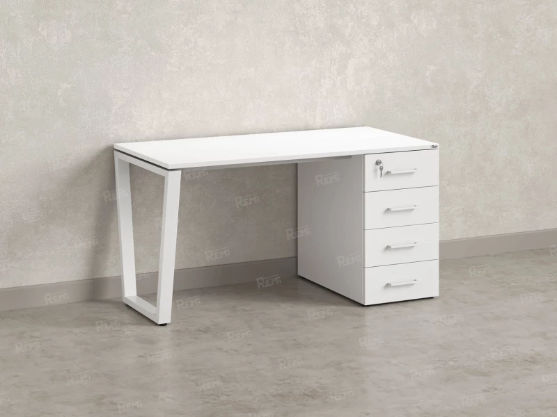 Стол прямой с тумбой на U-образных опоре, правый 1800x700x750 RM101-18x7 Белый/Белый