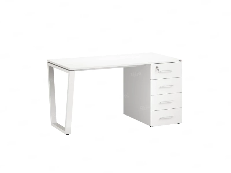 Стол прямой с тумбой на U-образных опоре, правый 1800x700x750 RM101-18x7 Белый/Белый