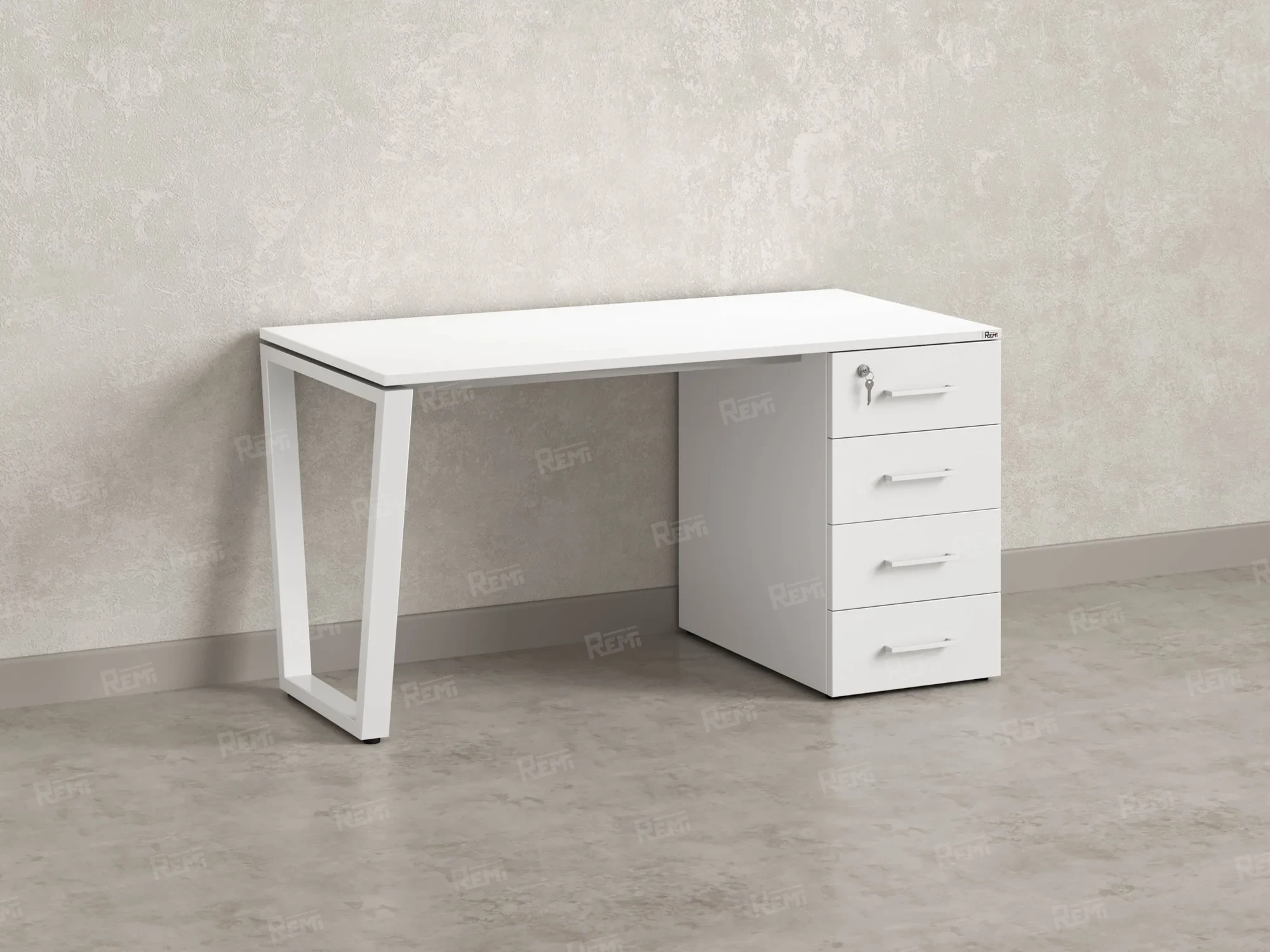 Стол прямой с тумбой на U-образных опоре, правый 1800x700x750 RM101-18x7 Белый/Белый