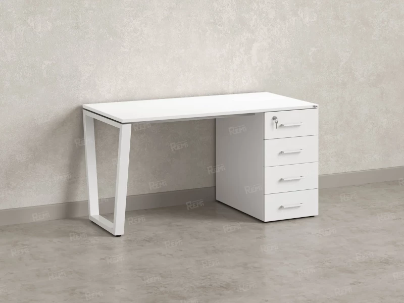 Стол прямой с тумбой на U-образных опоре, правый 1800x700x750 RM101-18x7 Белый/Белый