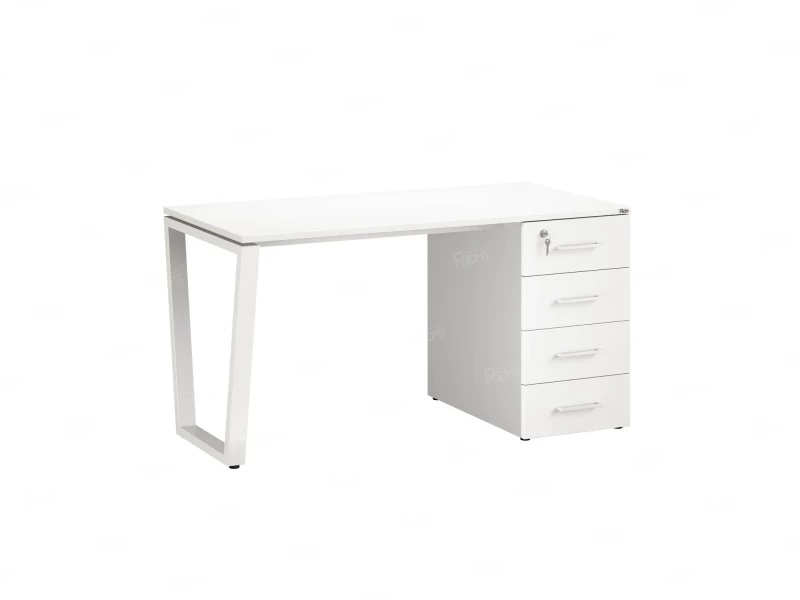 Стол прямой с тумбой на U-образных опоре, правый 1800x700x750 RM101-18x7 Белый/Белый