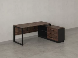 Стол прямой с тумбой R, ЛДСП экран, О-опора 1600x600x750 RM012R-16x6 Дуб Апрельский шоколад/Черный