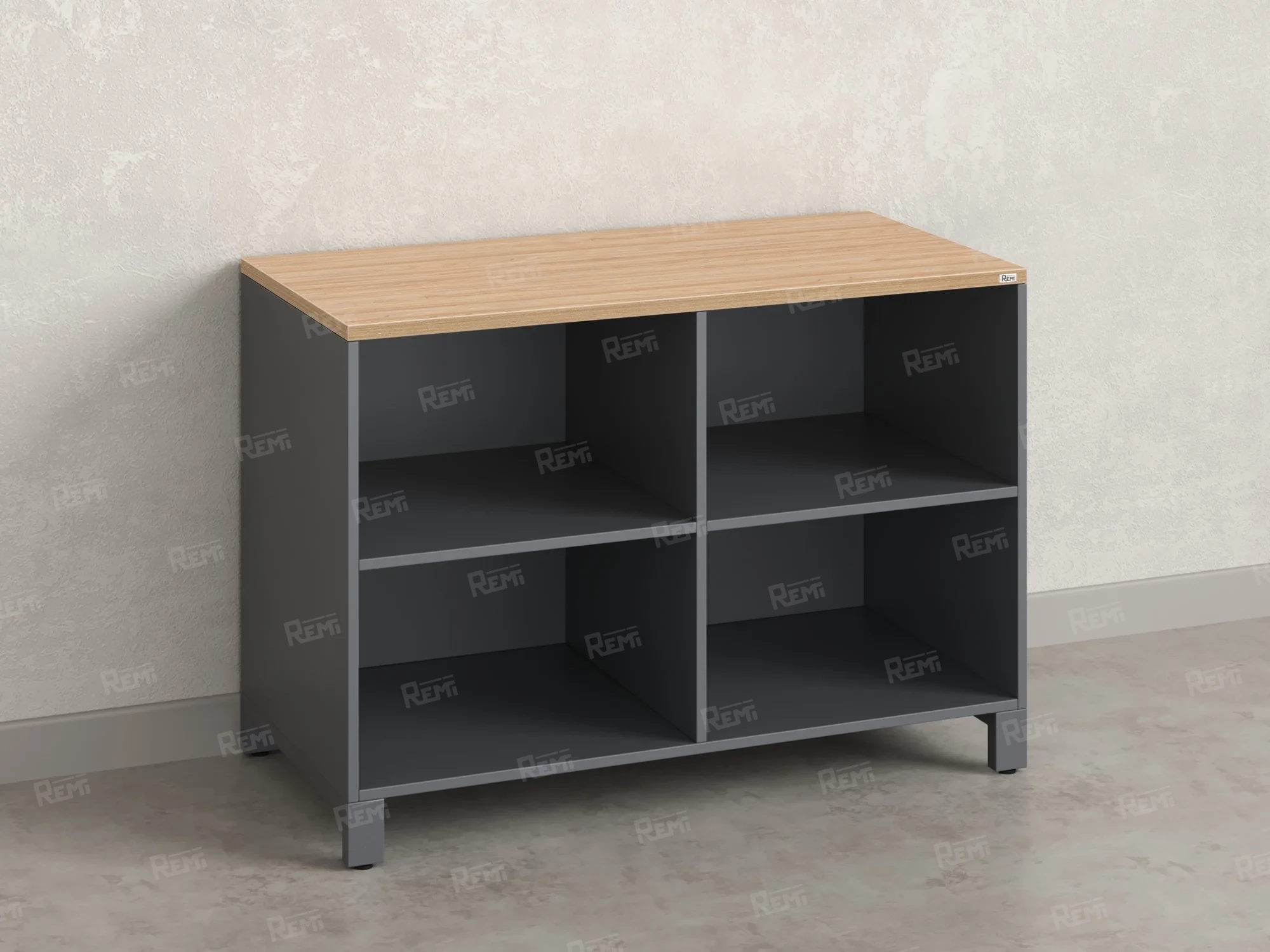 Стеллаж низкий, 4 ячейки 1200х600х850 RM145-12x6 Вяз Швейцарский светлый/Серый