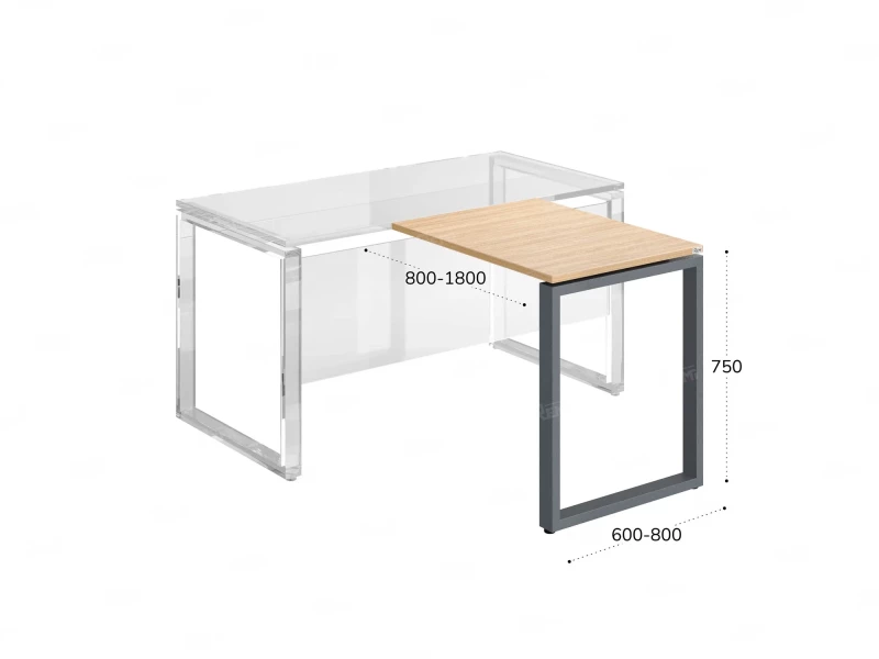 Брифинг прямой, с парящей столешнецей, на П-образном каркасе 1300x600x750 RM070-13x6 Вяз Швейцарский светлый/Серый