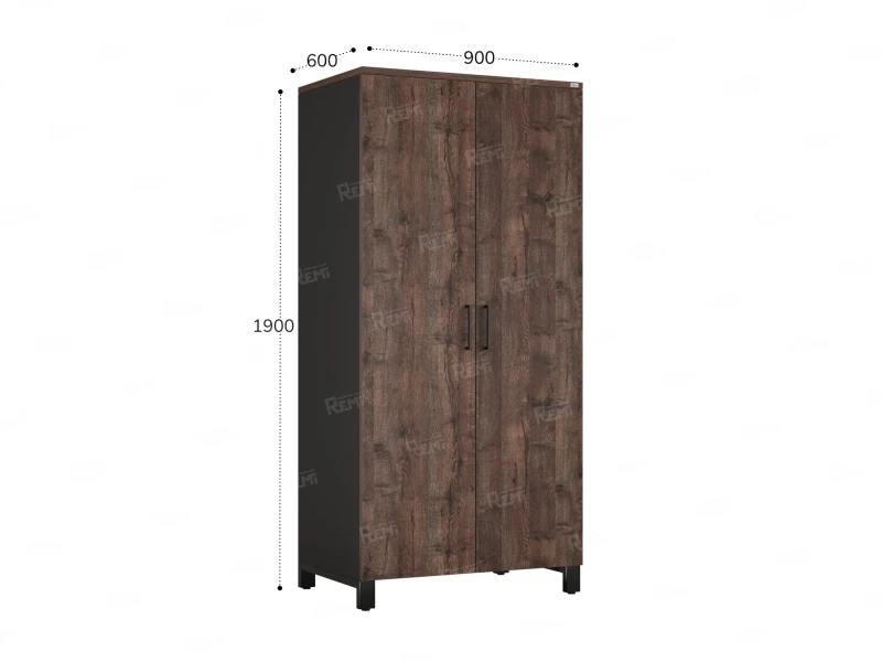 Гардероб, штанга, 1 полка 900x600x1900 RM158-90x60 Дуб Апрельский шоколад/Черный