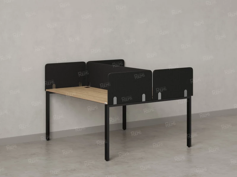 Бенч-система, 2 рабочих места, на П-образных опорах, 5 тканевых экрана 1200x1400x750 RM165-3-12x14 Вяз Швейцарский светлый/Черный