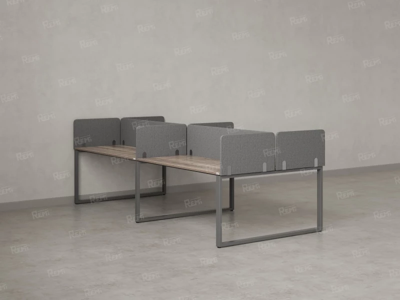 Бенч-система, 4 рабочих места, на О-образных опорах, 8 тканевых экранов 3600x1200x750 RM170-1-18x12 Дуб Маувелла/Серый