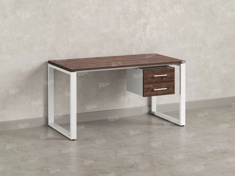 Стол прямой с подвесной тумбой 2 ящика, О-опора 1800x600x750 RM037-18x6 Дуб Апрельский шоколад/Белый