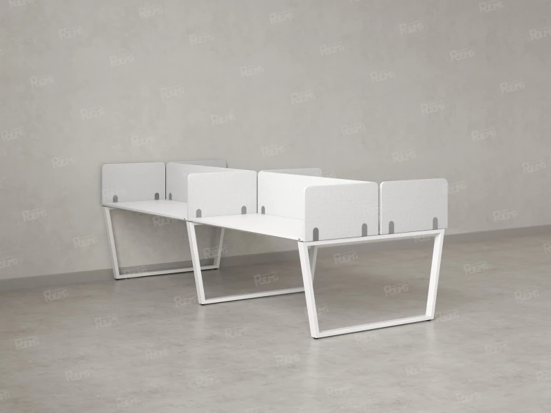 Бенч-система, 4 рабочих места, на U-образных опорах, 8 тканевых экранов 3200x1600x750 RM173-1-16x16 Белый/Белый