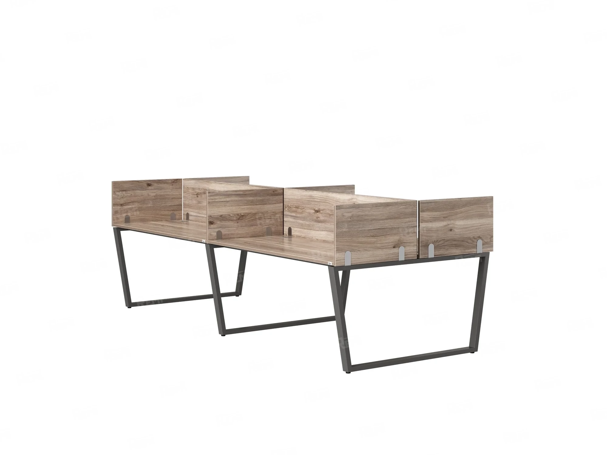 Бенч-система, 4 рабочих места, на U-образных опорах, 8 ЛДСП экранов 2000x1600x750 RM173-2-10x16 Дуб Маувелла/Серый