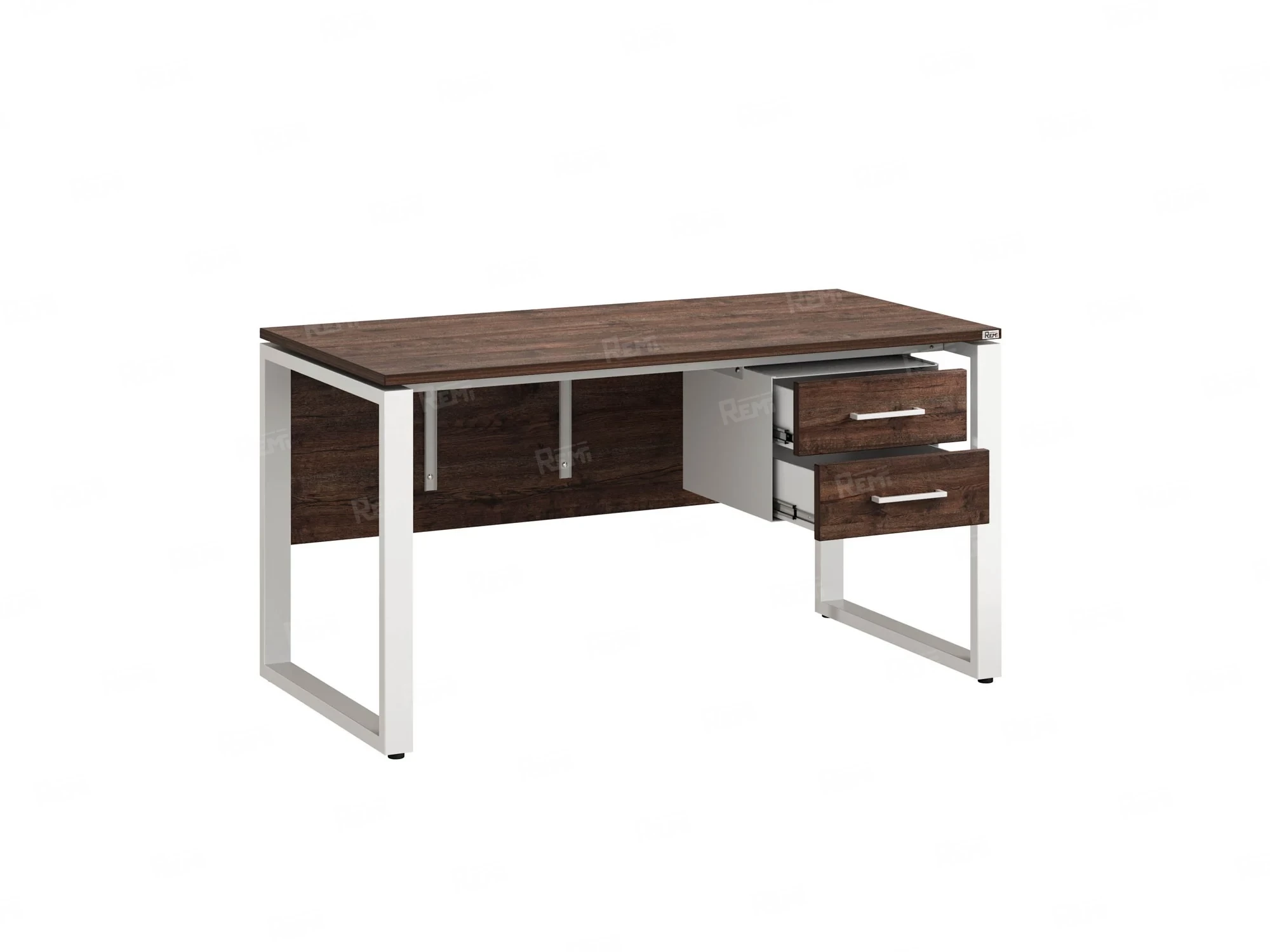 Стол прямой, подвесная тумба, ЛДСП экран, О-опора 1800x800x750 RM033-18x8 Дуб Апрельский шоколад/Белый