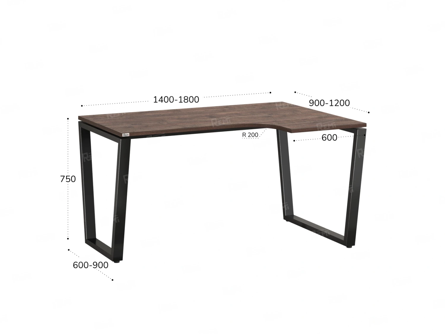 Стол угловой, U-опора, правый 1600x900/1200x750, RM050-16x9-12 Дуб Апрельский шоколад/Черный