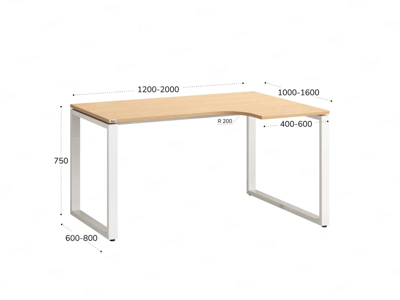Стол угловой, О-опора, правый 1800x800/1000x750, RM054-18x8-10 Вяз Швейцарский светлый/Белый