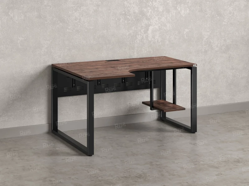 Стол угловой, экран металл, О-опора, левый 1600x900/1200x750, RM056-16x9-12 Дуб Апрельский шоколад/Черный