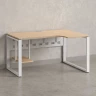 Стол угловой, экран металл, О-опора, правый 1400x800/1000x750, RM057-14x8-10 Вяз Швейцарский светлый/Белый