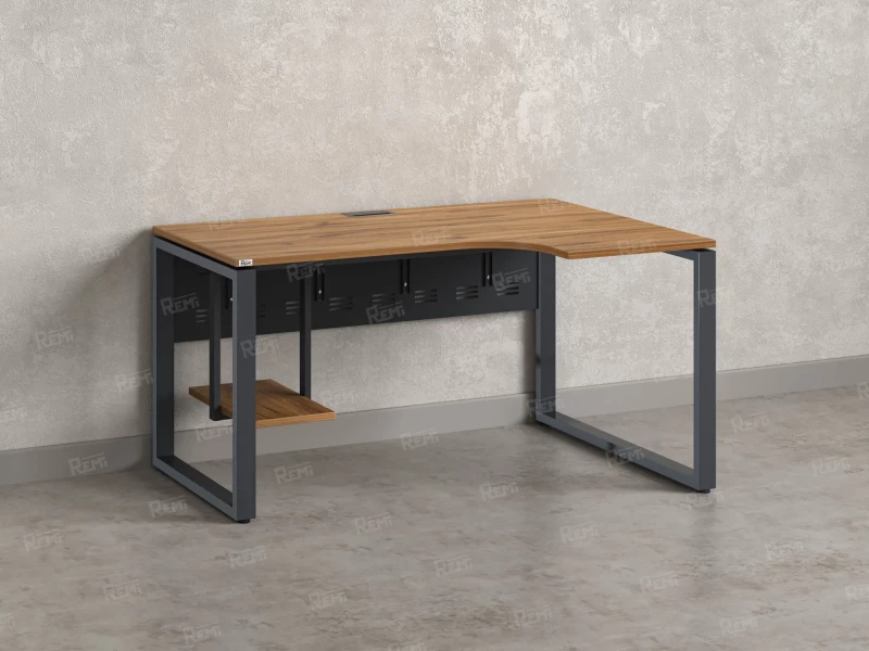 Стол угловой, экран металл, О-опора, правый 1800x600/900x750, RM057-18x6-9 Дуб Юстус/Серый