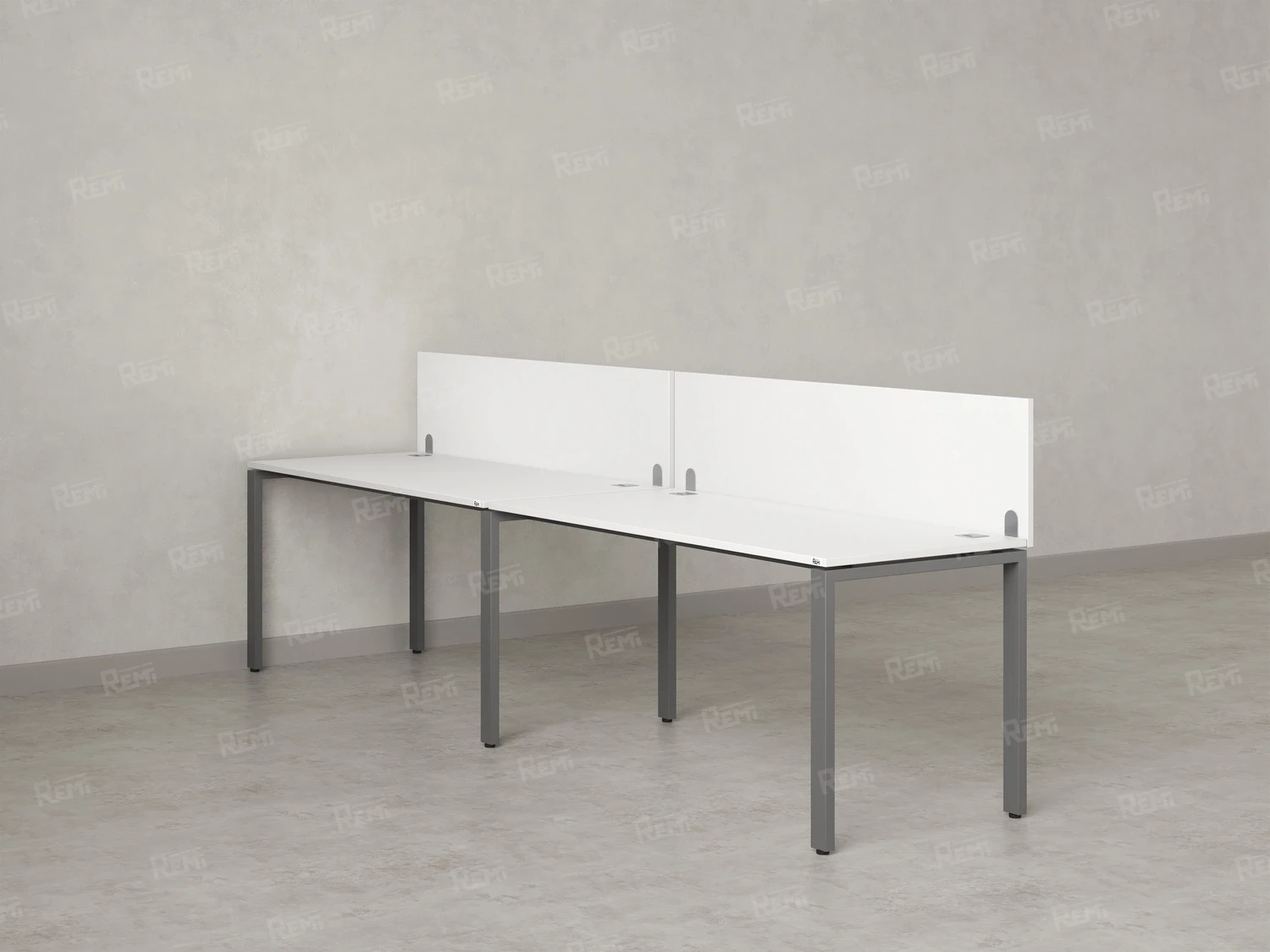 Бенч-система в 1 ряд, 2 рабочих места 2 ЛДСП экранов 2700x600x750 RM167-4-27x6 Белый/Серый