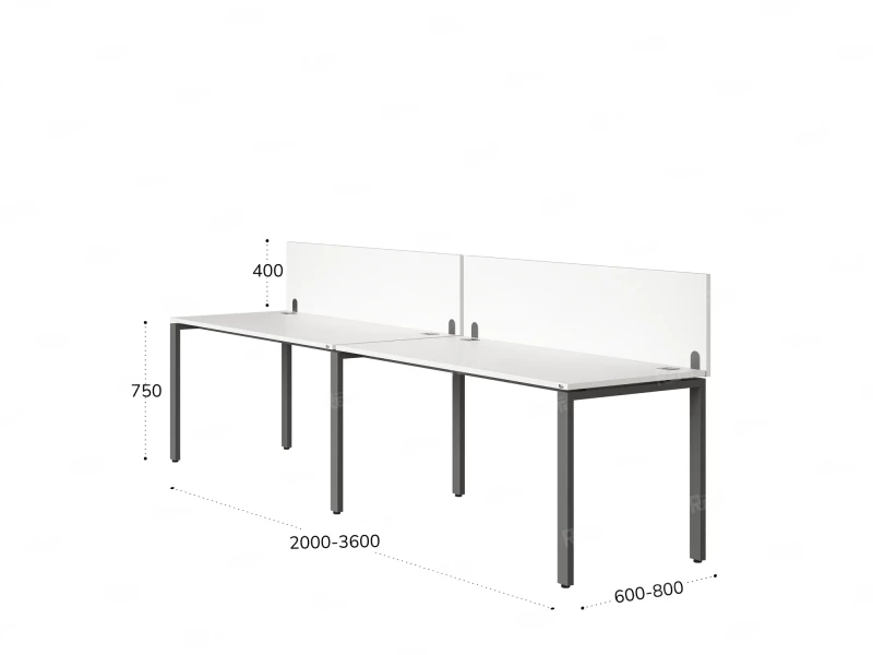 Бенч-система в 1 ряд, 2 рабочих места 2 ЛДСП экранов 2700x600x750 RM167-4-27x6 Белый/Серый