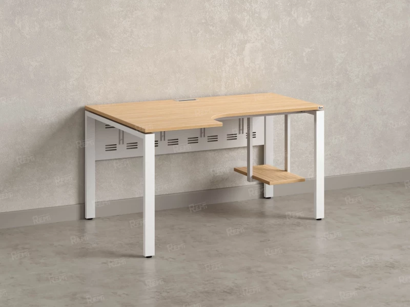 Стол угловой, экран металл, П-опора, левый 1800x800/1000x750, RM059-18x8-10 Вяз Швейцарский светлый/Белый