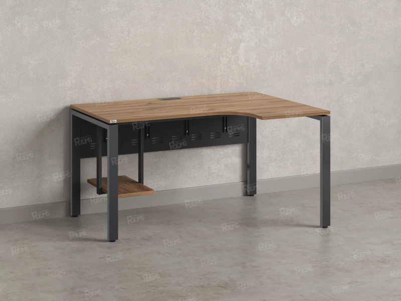 Стол угловой, экран металл, П-опора, правый 1600x600/900x750, RM058-16x6-9 Дуб Юстус/Серый