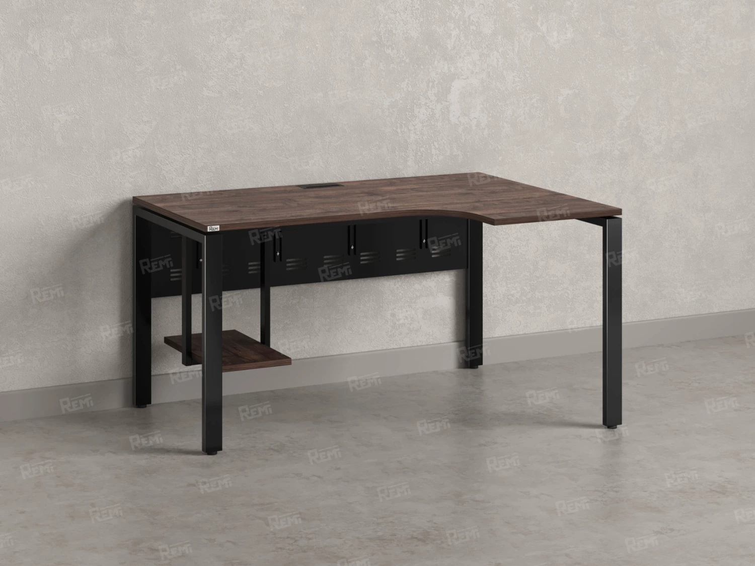 Стол угловой, экран металл, П-опора, правый 1800x900/1200x750, RM058-18x9-12 Дуб Апрельский шоколад/Черный