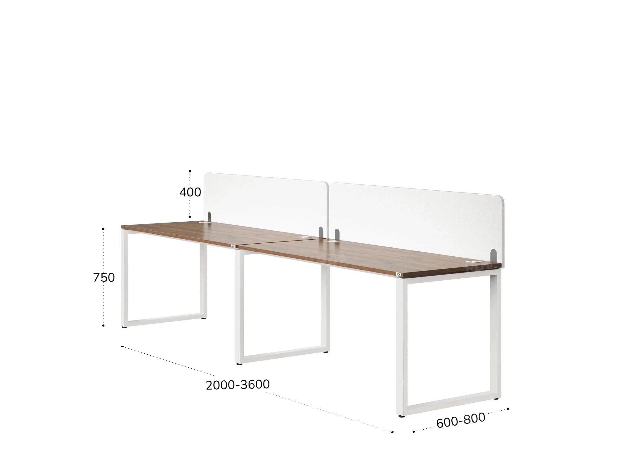 Бенч-система в 1 ряд, 2 рабочих места 2 тканевых экранов 2700x700x750 RM168-3-27x7 Дуб Юстус/Белый