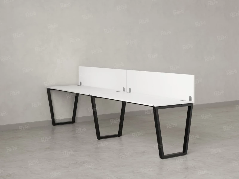 Бенч-система в 1 ряд, 2 рабочих места 2 ЛДСП экранов 2700x600x750 RM174-4-27x6 Белый/Черный