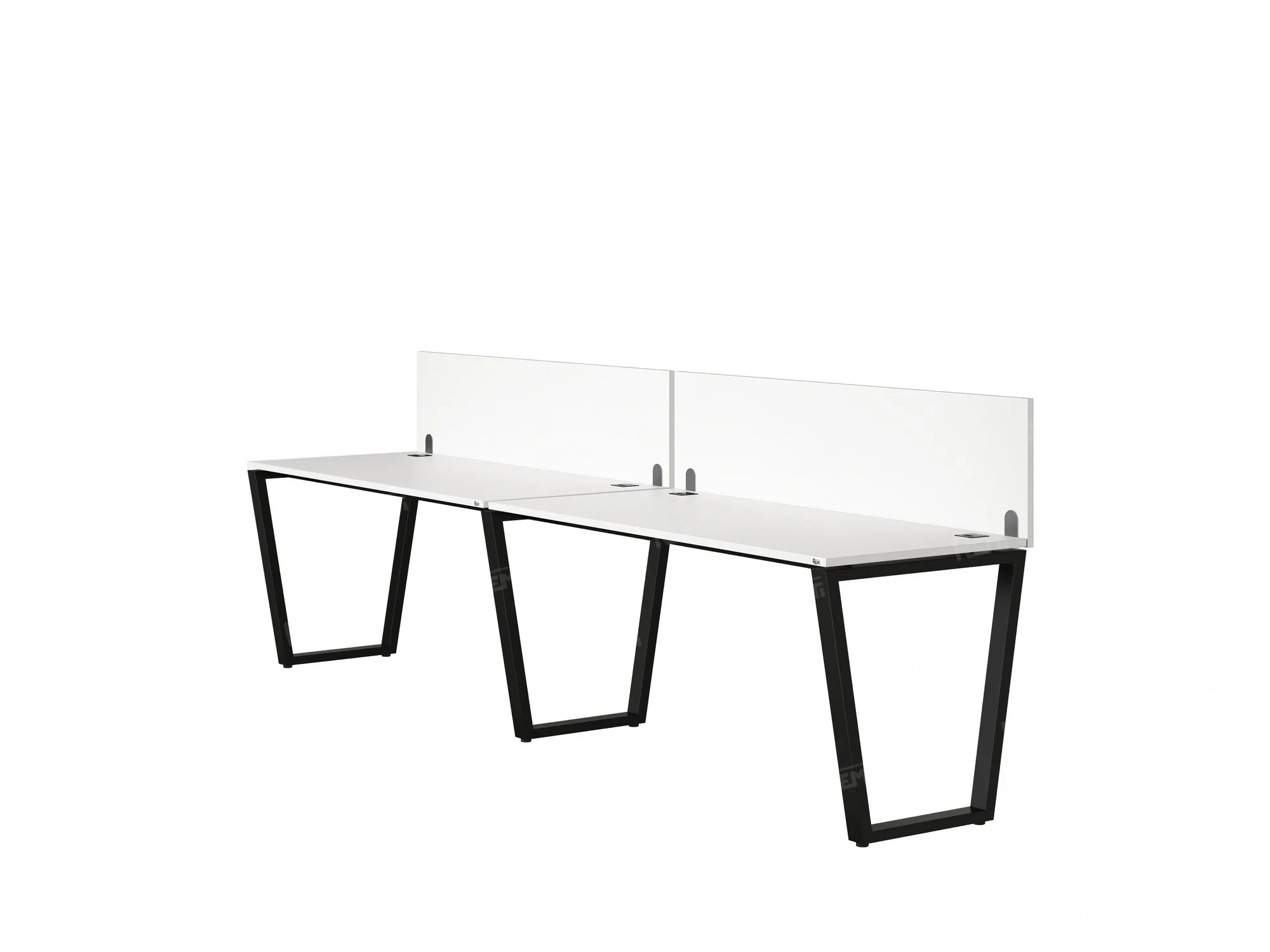 Бенч-система в 1 ряд, 2 рабочих места 2 ЛДСП экранов 2700x600x750 RM174-4-27x6 Белый/Черный