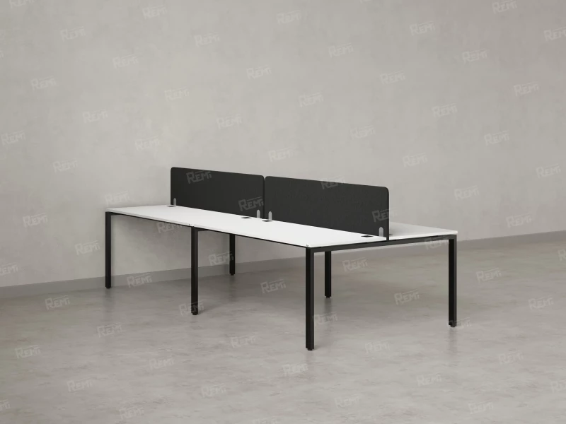 Бенч-система, 4 рабочих места, на П-образных опорах, 2 тканевых экранов 2000x1400x750 RM166-3-10x14 Белый/Черный