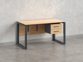 Стол прямой, подвесная тумба, ЛДСП экран, О-опора 1600x600x750 RM033-16x6 Вяз Швейцарский светлый/Серый