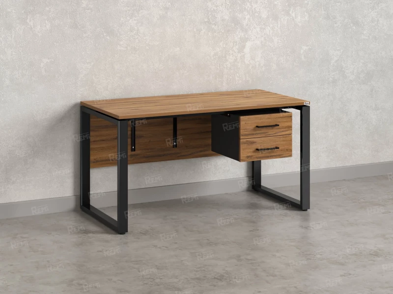 Стол прямой, подвесная тумба, ЛДСП экран, О-опора 2000x600x750 RM033-20x6 Дуб Юстус/Черный