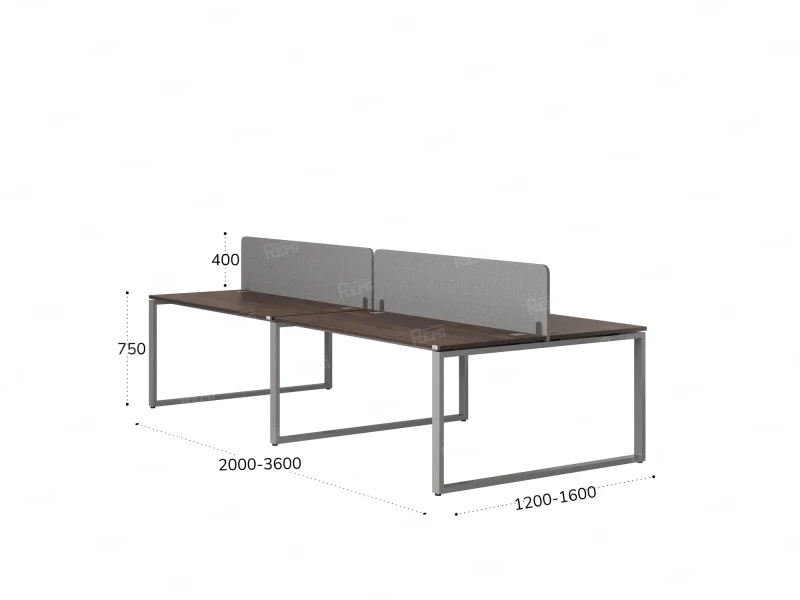 Бенч-система, 4 рабочих места, на О-образных опорах, 2 тканевых экранов 2400x1400x750 RM170-3-12x14 Дуб Апрельский шоколад/Серый