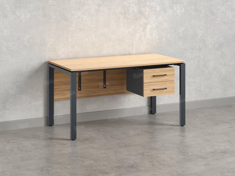 Стол прямой, подвесная тумба, ЛДСП экран, П-опора 2000x700x750 RM031-20x7 Вяз Швейцарский светлый/Серый