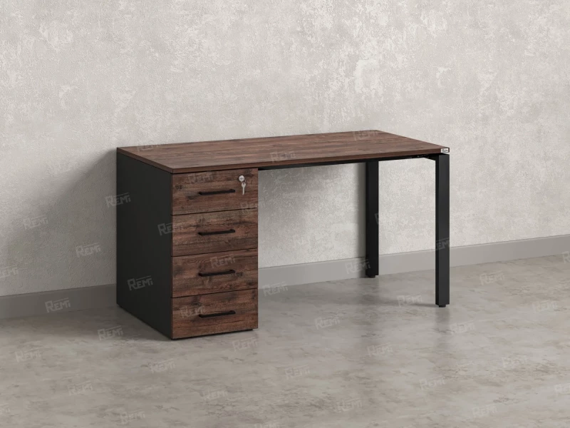 Стол прямой с тумбой на П-образных опоре, левый 1600x700x750 RM102-16x7 Дуб Апрельский шоколад/Черный