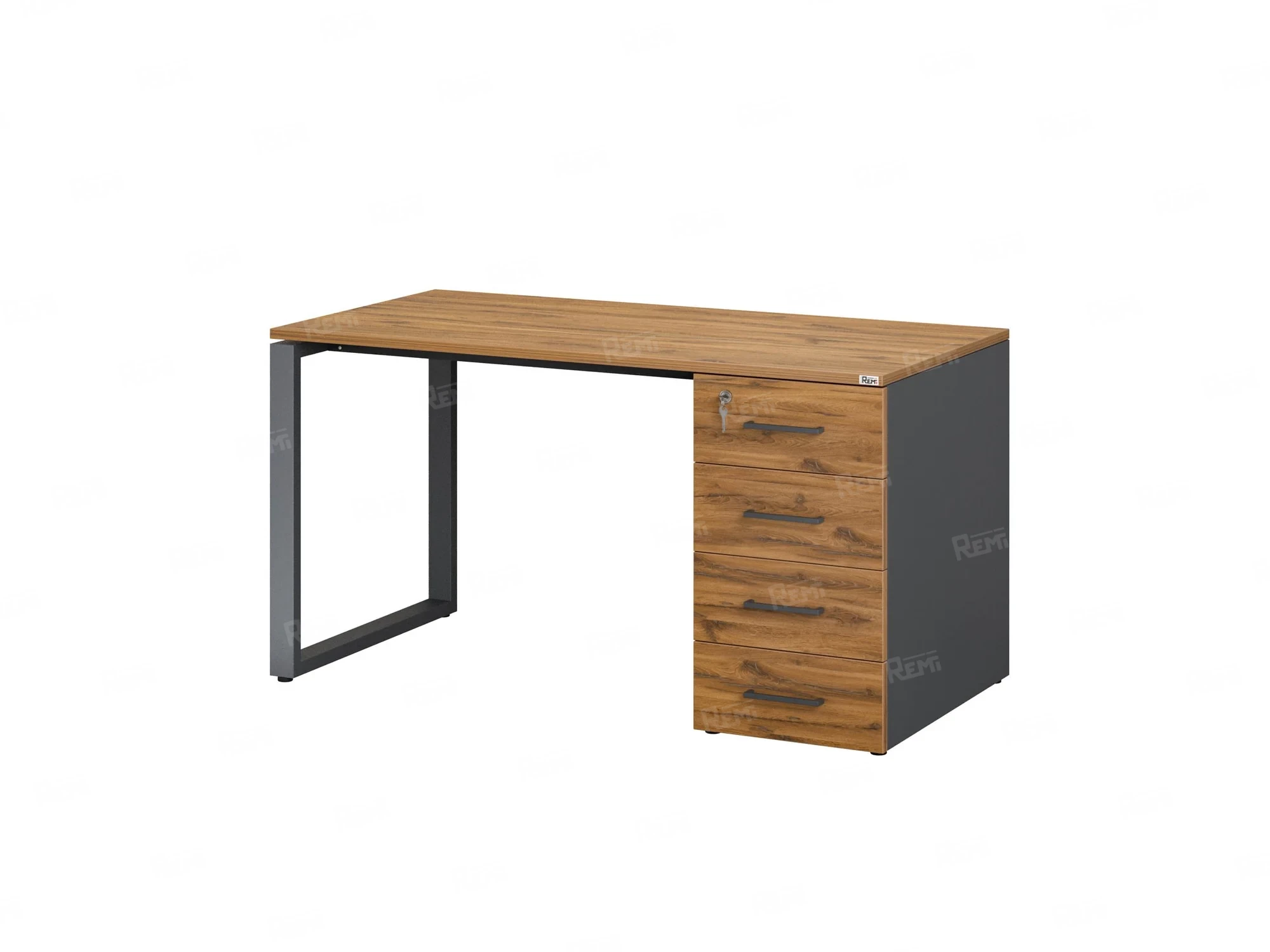 Стол прямой с тумбой на О-образных опоре, правый 1600x700x750 RM105-16x7 Юстус/Серый