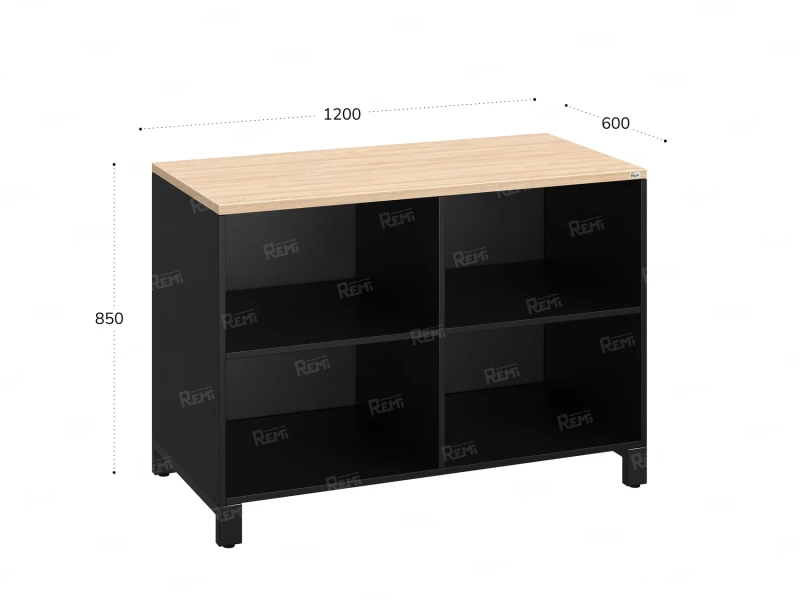 Стеллаж низкий, 4 ячейки 1200х600х850 RM145-12x6 Вяз Швейцарский светлый/Черный