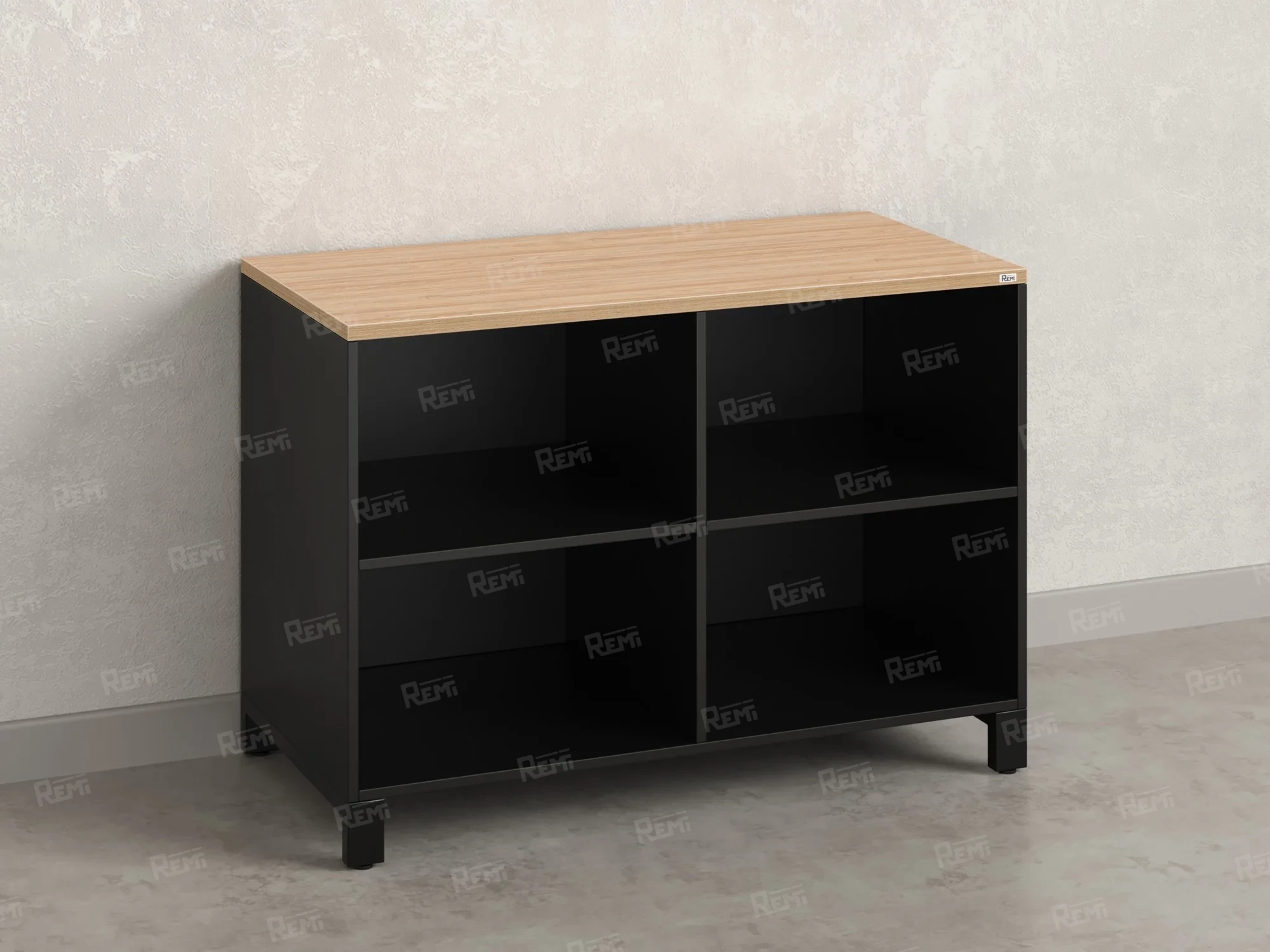 Стеллаж низкий, 4 ячейки 1200х600х850 RM145-12x6 Вяз Швейцарский светлый/Черный